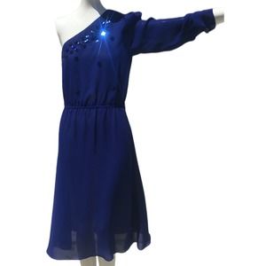 One Shoulder Vintage 80s Royal Blue Dress